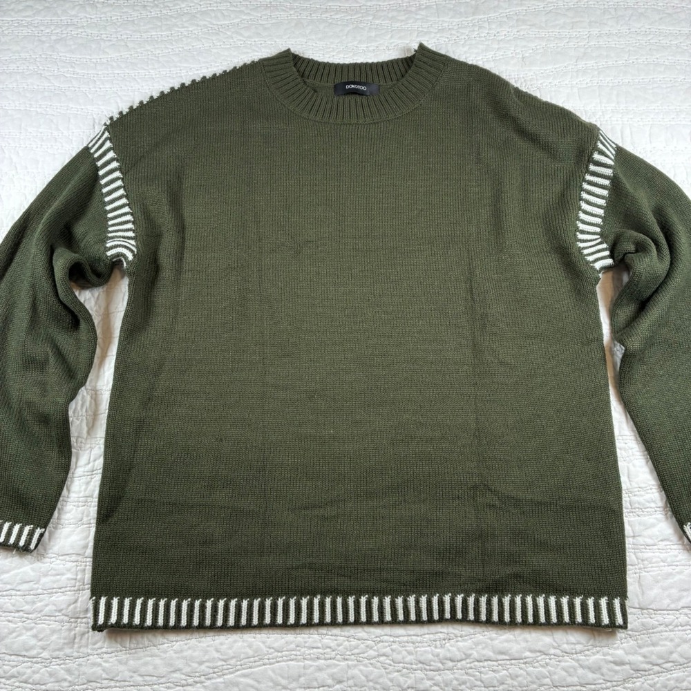 Dokotoo Sweater Women Large Olive Green Stitch Detail Crewneck Knit Pullover Top